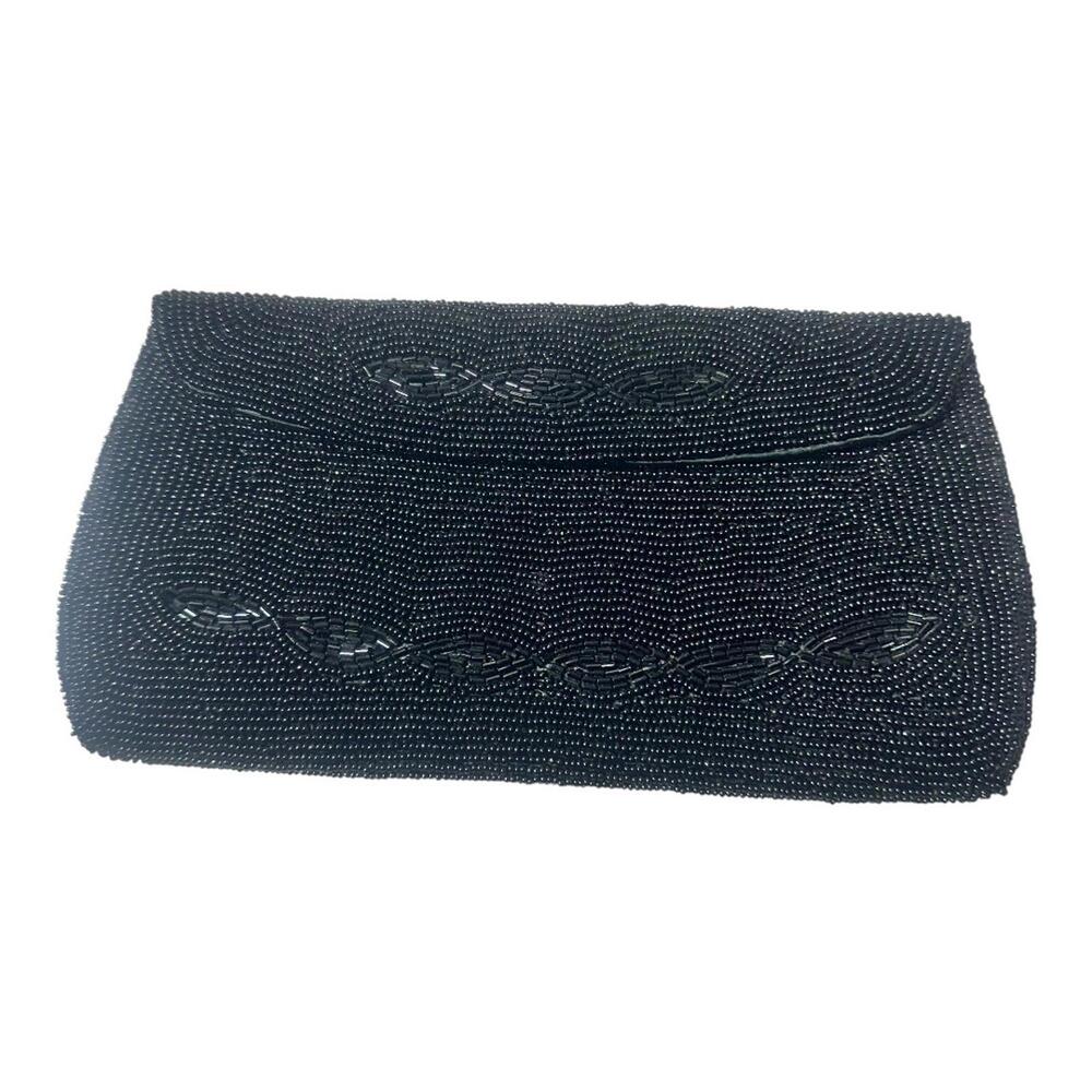 Vintage Beaded Clutch‎ in Black- Beautiful Details